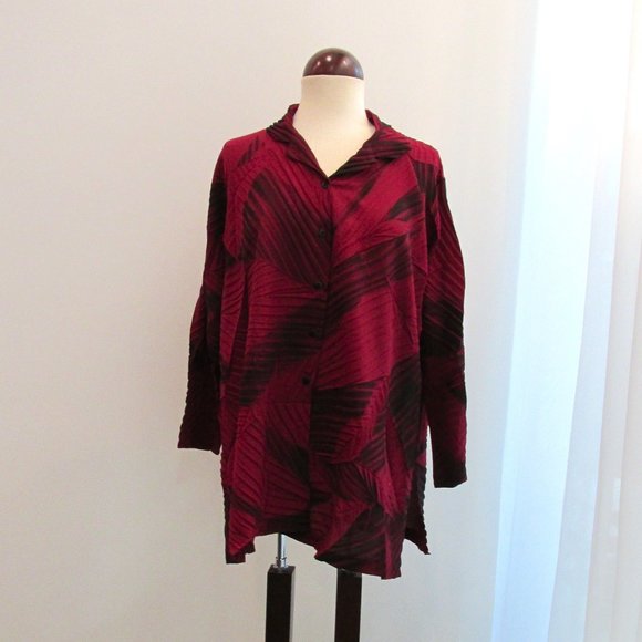 M Square Burgundy/Black Abstract Print Flutter Tunic One Size Fits Most - Picture 1 of 5